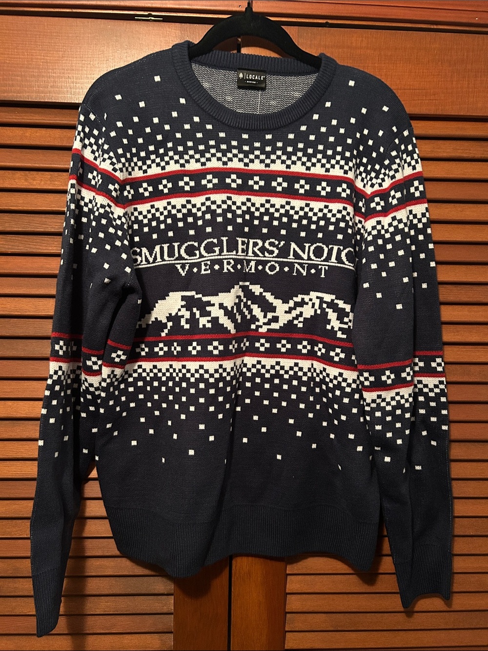 NWT Locale Navy Fair Isle 'Smugglers' Notch Vermont' Crewneck Nordic Sweater M
